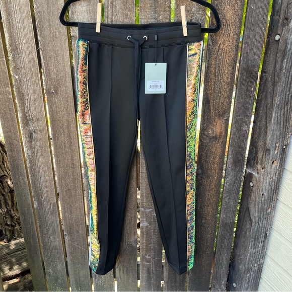 Pam & Gela Wm's Sequined Stripe Crop Track Pant NWT In Black Sz O/XS - Picture 6 of 16
